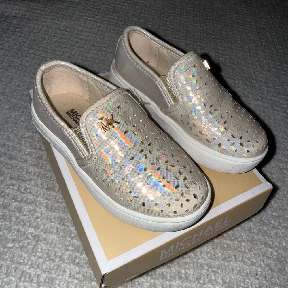 Michael Kors Kids' Shimmering Cream Slip-On Sneakers